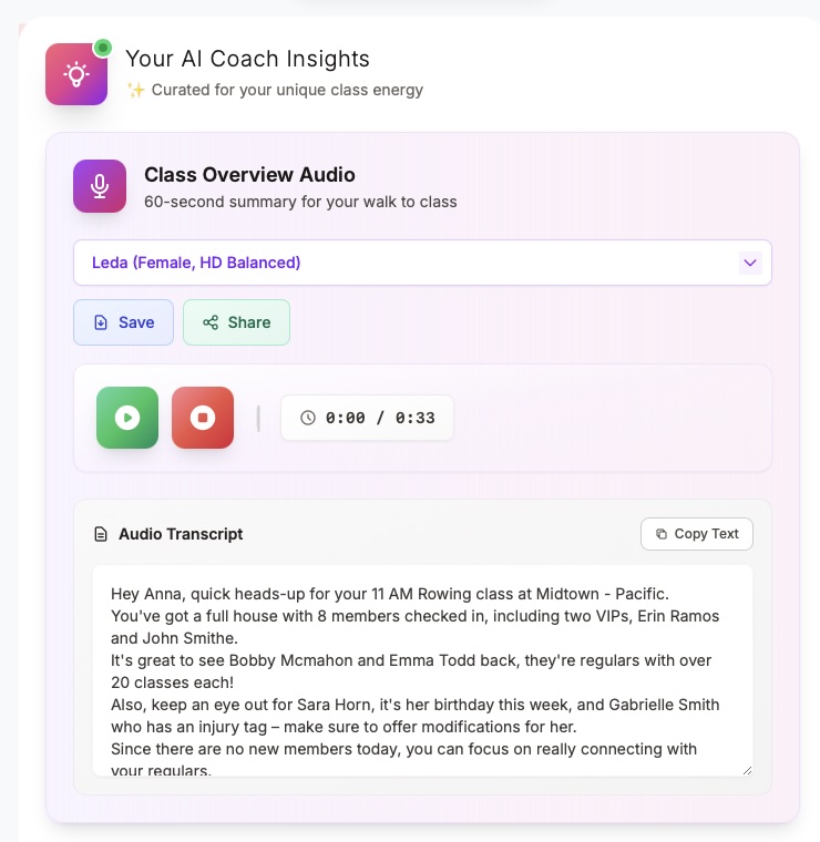 AI Coach Insights - Personalized audio coaching recommendations